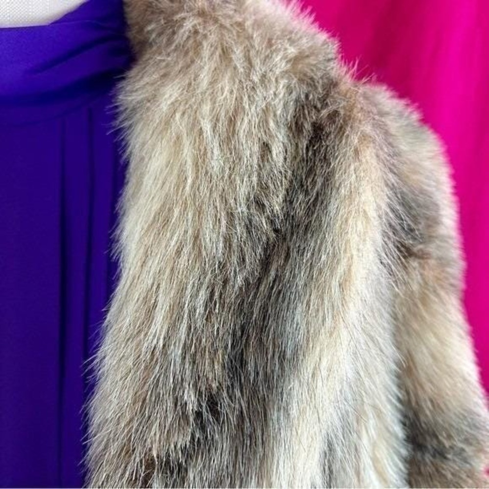Vintage Faux Fur Striped Coat Brown Short Large Mob Wife Glam Luxury Chic - Picture 3 of 17